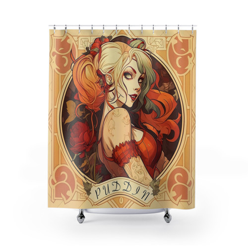 Whimsical Harlequin Lady Shower Curtains