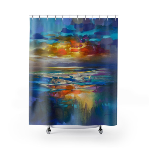 Liquid Cyan Shower Curtains with Colorful Abstract Design