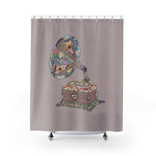 Vintage Floral Shower Curtains with Gramophone Design
