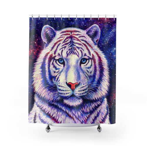 Cosmic White Tiger Shower Curtain