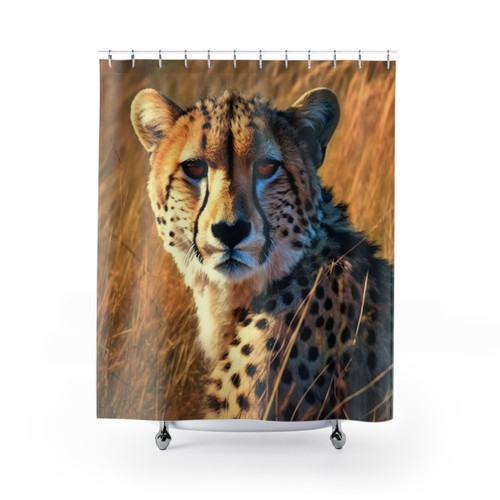 Cheetah print shower curtain with wildlife motif