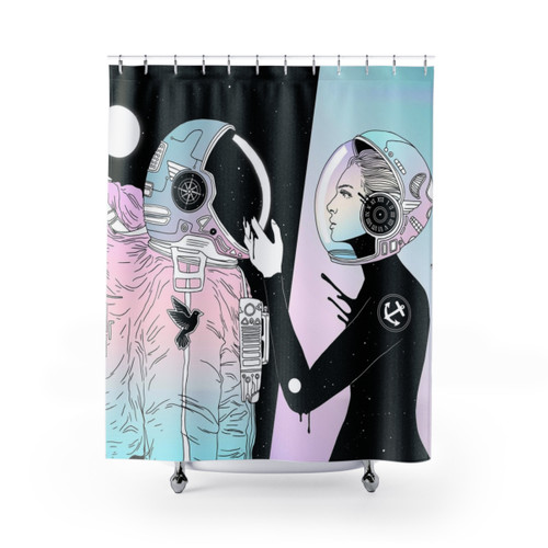 Space-Themed Shower Curtain with Cosmic Imagery