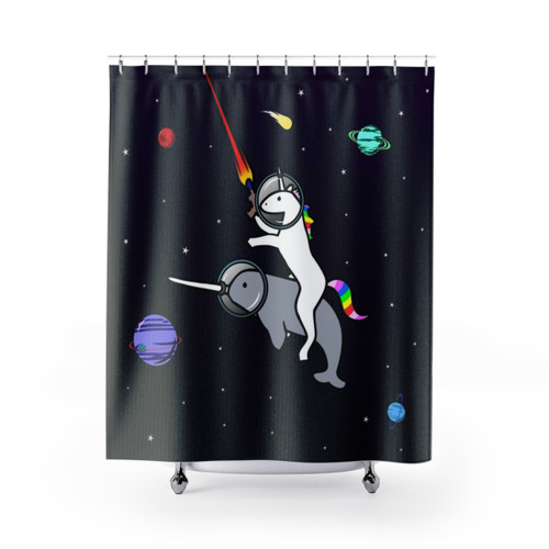 Unicorn Riding Narwhal In Space Shower Curtain