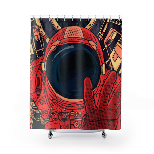 Intergalactic Shower Curtains featuring vibrant space-themed digital artwork