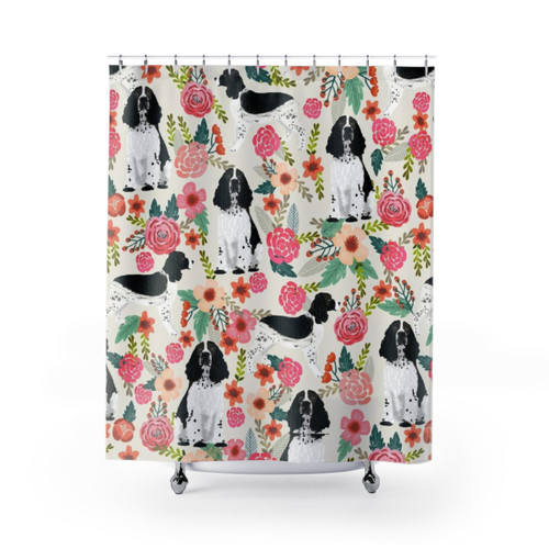 English Springer Spaniel Floral Pattern Shower Curtain
