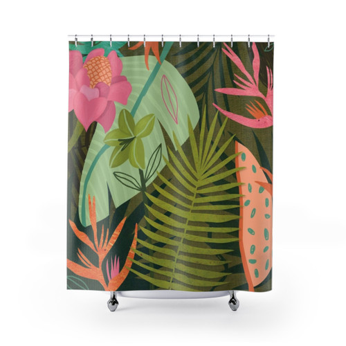 Tropical Flower and Foliage Shower Curtain