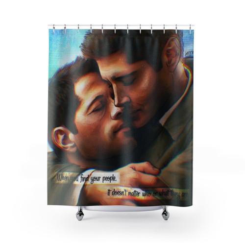 Destiel themed shower curtain featuring Dean Winchester and Castiel