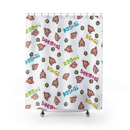 Earthbound Inspired Shower Curtains featuring Mr. Saturn and other Earthbound characters