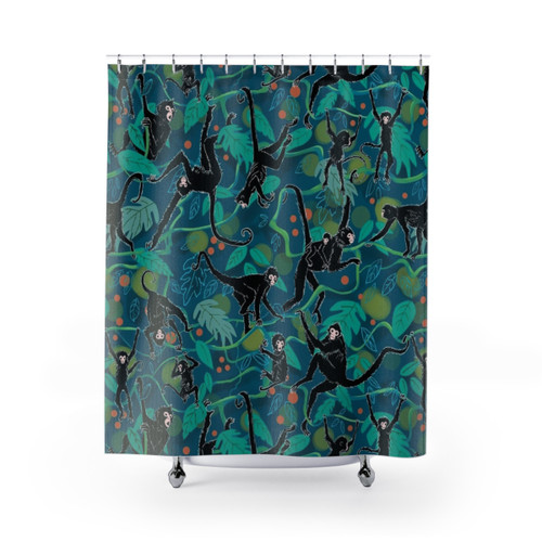Black spider monkeys in a tropical jungle shower curtain