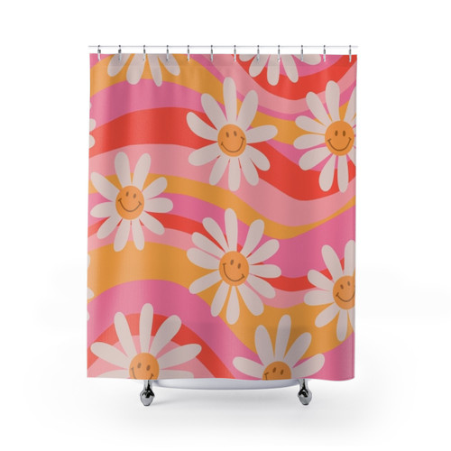 Retro Wavy Daisies Shower Curtain