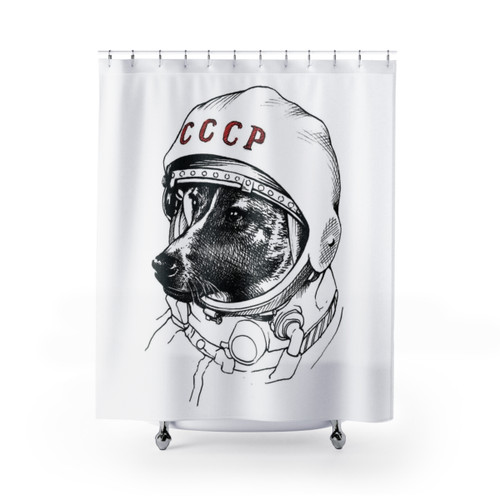 Laika the space traveler dog shower curtain