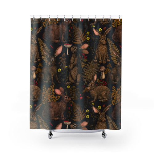 Rabbits and Woodland Flora Shower Curtain
