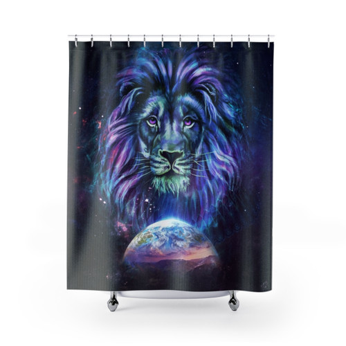 Guardian Shower Curtains - Cosmic Lion Art Decor