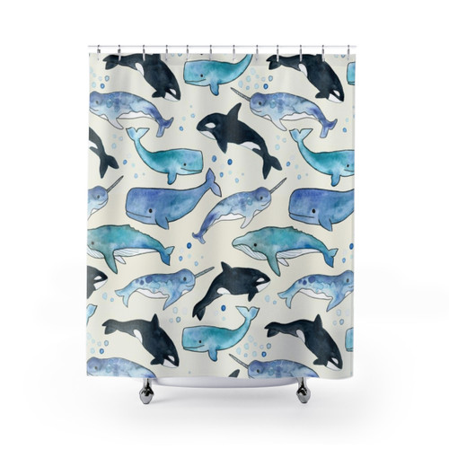 Whales, Orcas and Narwhals Shower Curtain