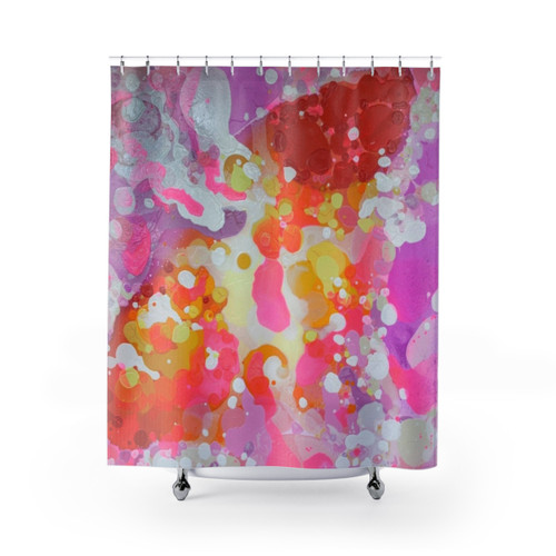 Vibrant abstract shower curtain by Claire Desjardins