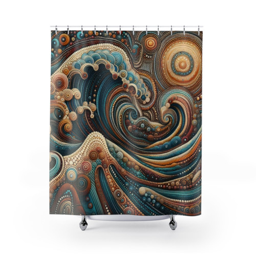 Abstract Waves Shower Curtains - Aboriginal Australian Art Design