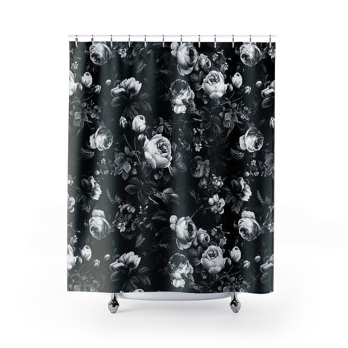 Roses Black and White Floral Shower Curtains