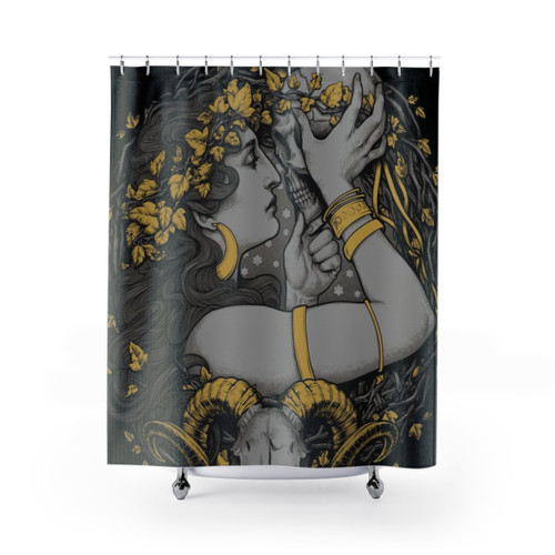 Gothic Witch Skull and Botanical Shower Curtain