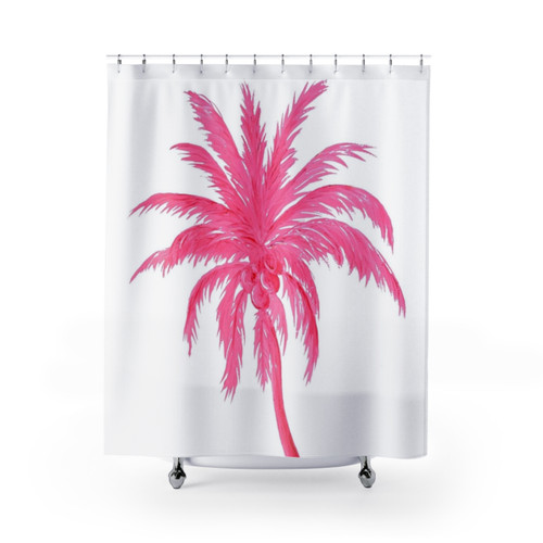 Coconut Palm Tree in Pretty Pink Shower Curtains
