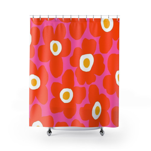 Retro Scandinavian Floral Pattern Shower Curtains