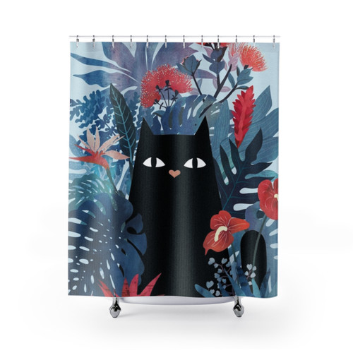Popoki (Blue) Shower Curtains with Tropical Paradise Design
