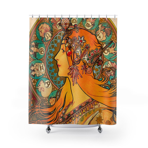 Alphonse Mucha Zodiac Art Nouveau Shower Curtains
