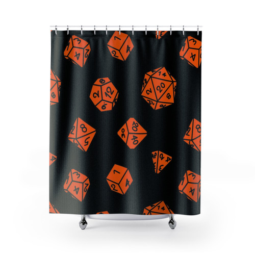 Orange Dice Pattern Shower Curtains for TTRPG Fans
