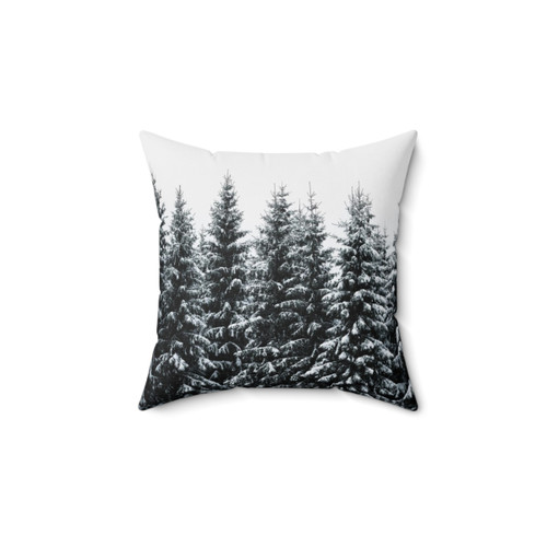 Misty forest pillow with Cascadia trees covered in magical fog