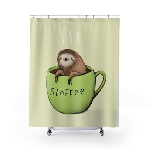 Sloffee Shower Curtains - Cute Sloth and Coffee Design