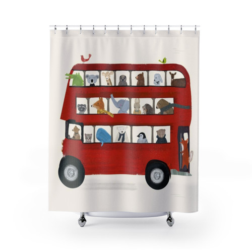 Colorful London Bus Shower Curtains for Nursery Decor