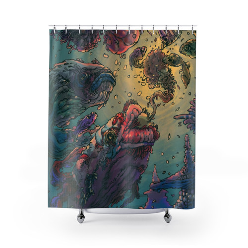 Colorful ocean-themed shower curtain