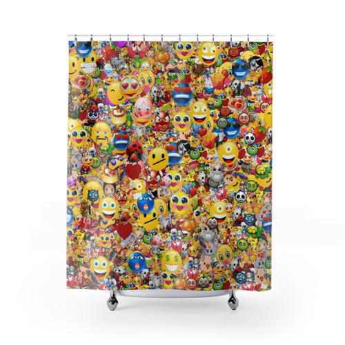Colorful Emoji Patterned Shower Curtain