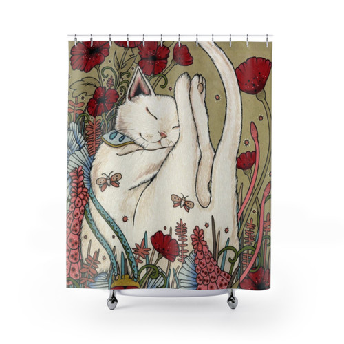 Poppies and Ladybug Shower Curtains