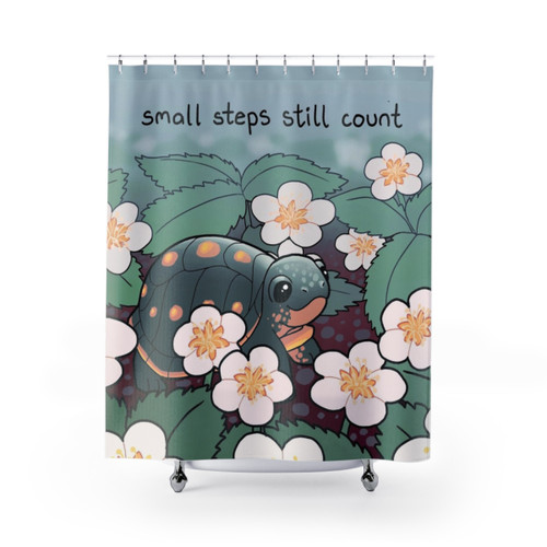 Baby Turtle in Strawberry Flowers Shower Curtains