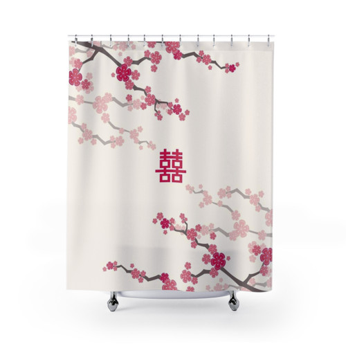 Fuchsia Pink Oriental Cherry Blossom Shower Curtains