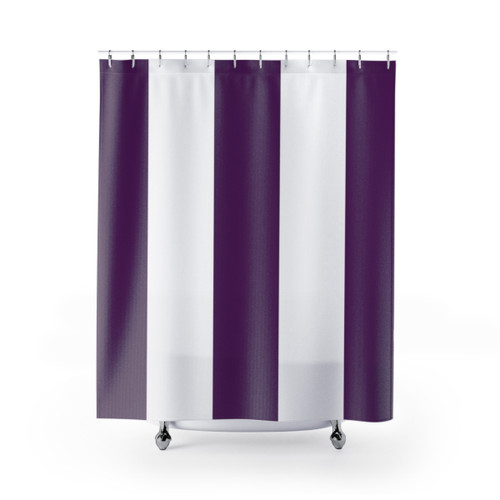 Aubergine Purple and White Vertical Stripe Shower Curtains