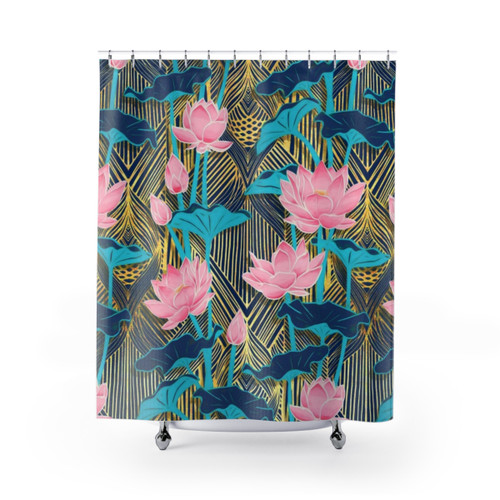 Vintage Art Deco Lotus Flower Shower Curtains
