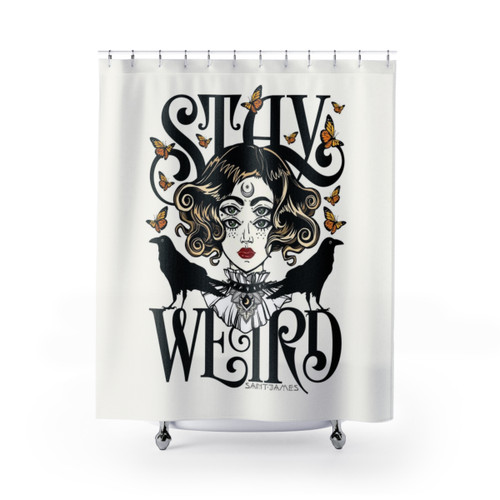 Quirky Raven Shower Curtain for Witchy Bathroom Decor