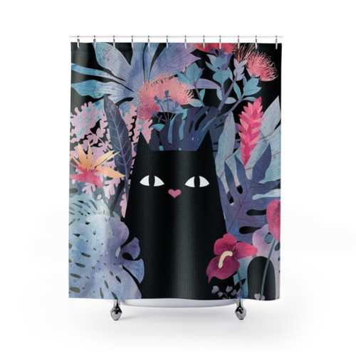 Pastel Black Velvet Shower Curtains with Tropical Floral Design