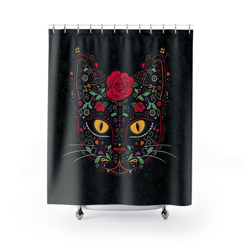 Day of the Dead Cat Shower Curtain
