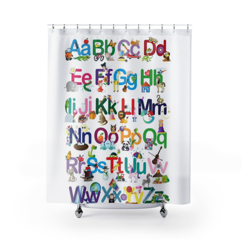 Colorful alphabet and animal print kids shower curtain