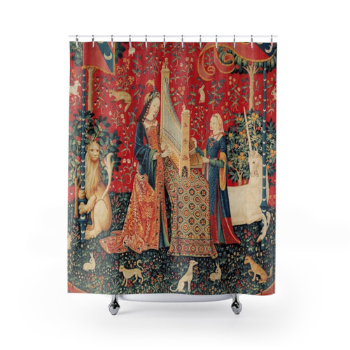 Unicorn and Lady Playing Organ with Animals Shower Curtains