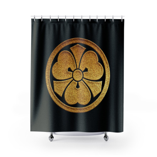 Kamon Shower Curtain with Gold Seal Design