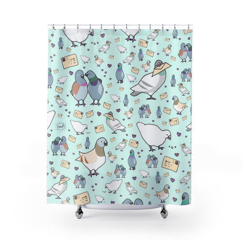 Pigeon-themed shower curtain with elegant bird designs