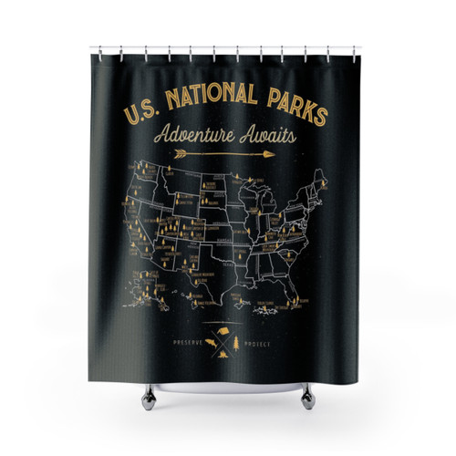 National Park Map Vintage Shower Curtain with All 63 US National Parks