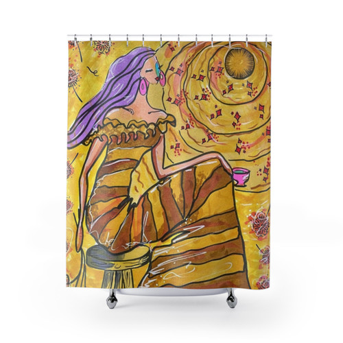 Vibrant Sunshine Shower Curtains with Yellow and Gold Tones