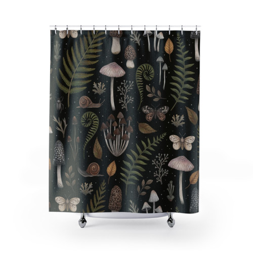Forest Treasures Shower Curtain with Botanical Patterns