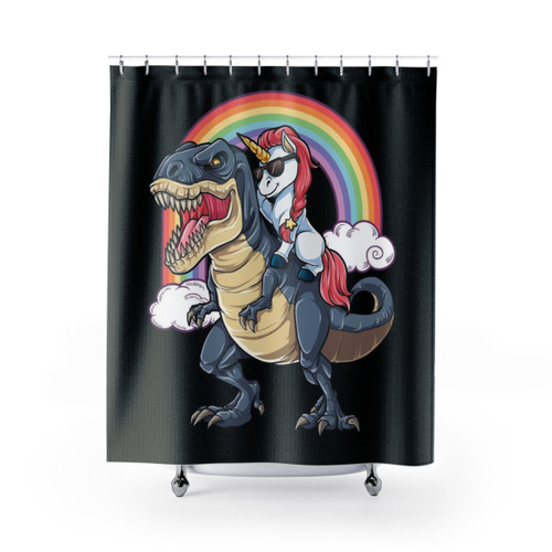 Unicorn Riding Dinosaur Shower Curtains - Fun Bathroom Decor