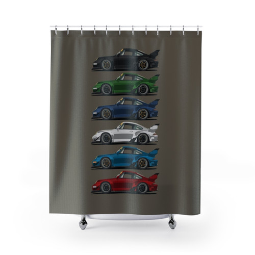 Retro Shower Curtains featuring Porsche 911 and Racing Themes