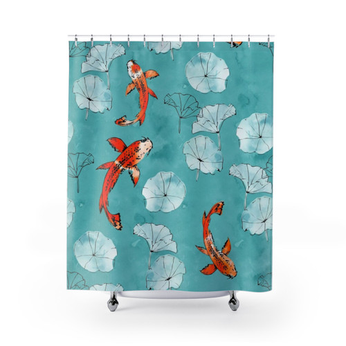 Watercolor koi fish and lily pond pattern shower curtain